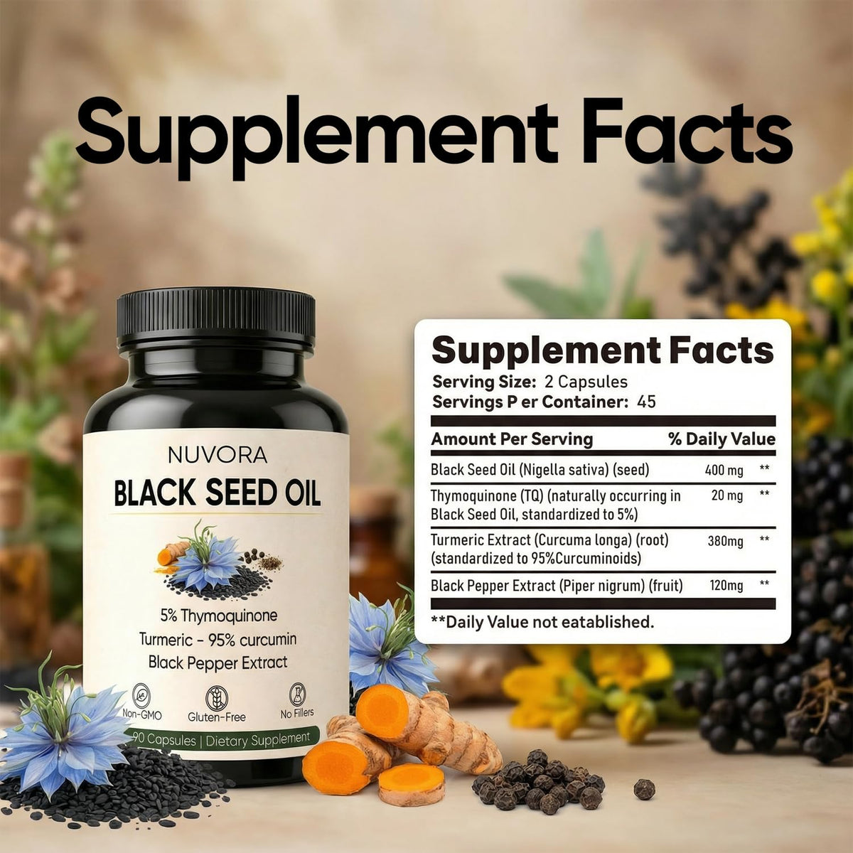 Détail sur les capsules d'huile de graine noire éthiopienne PURELYNUTRIENT