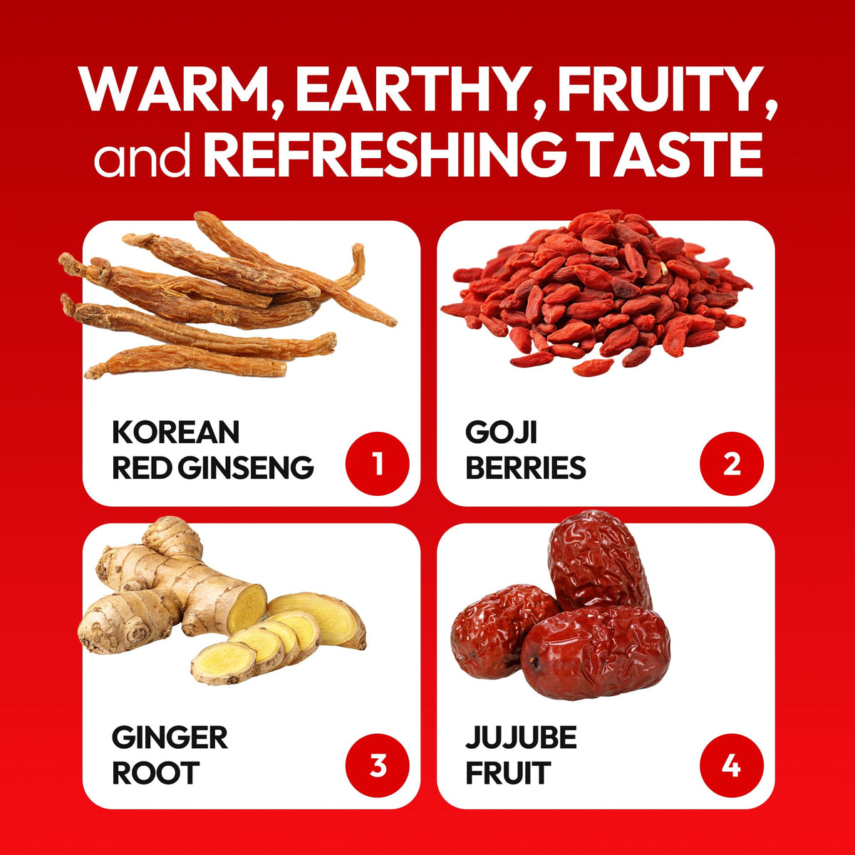 Détail sur les ingrédients du Thé de Ginseng Rouge Coréen JUNG KWAN JANG