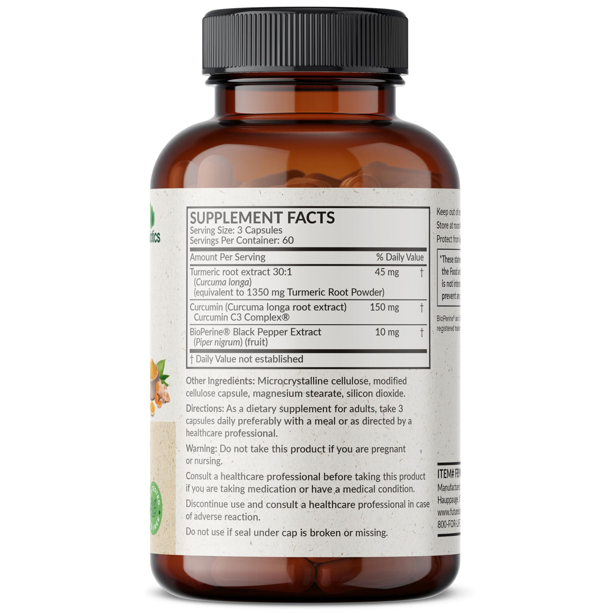 Détails de l'emballage de Futurebiotics Curcuma + Curcumine