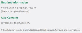Détails de l'emballage de Jamieson Vitamine E 800 IU