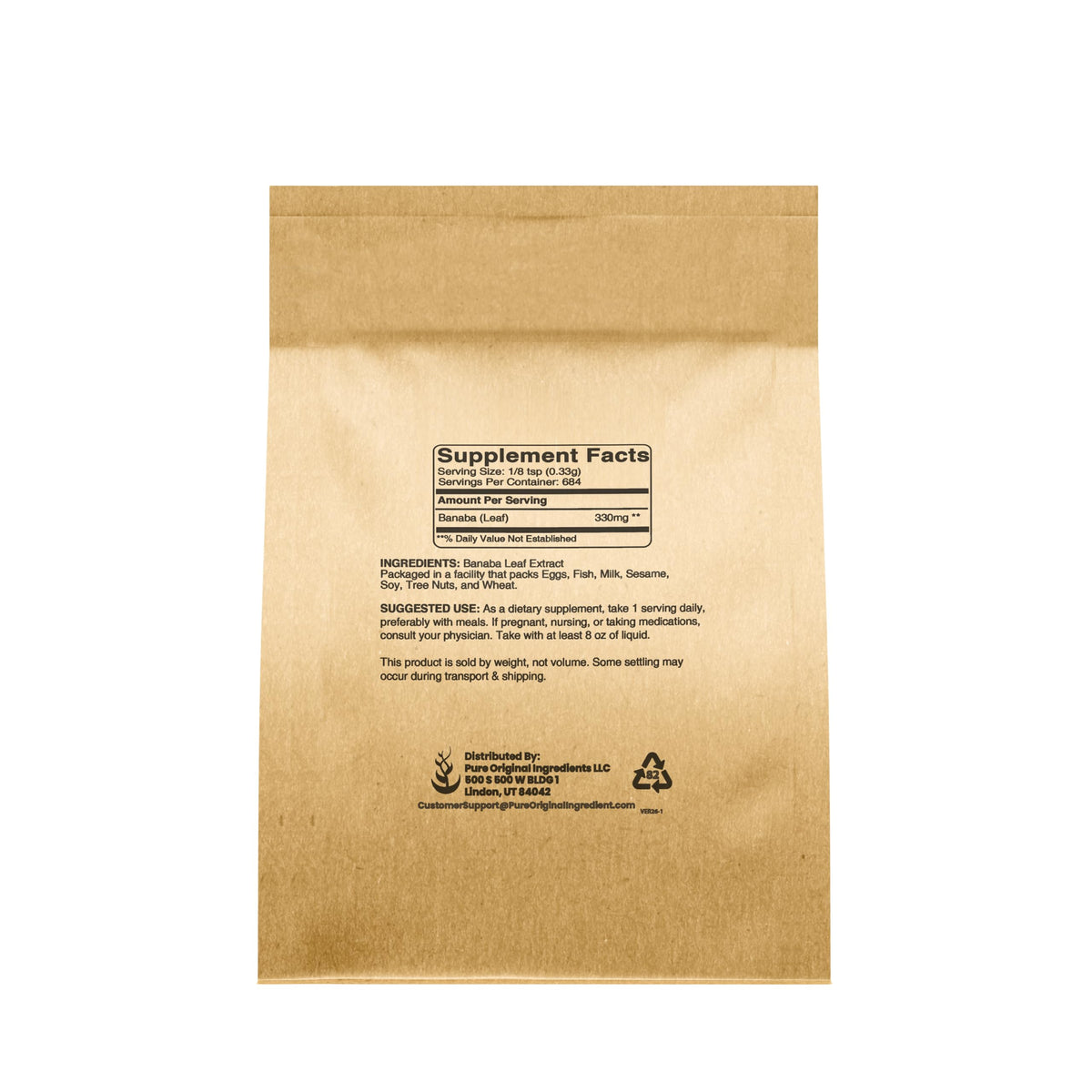 Détails de l'emballage de l'extrait de feuille de banaba 190g