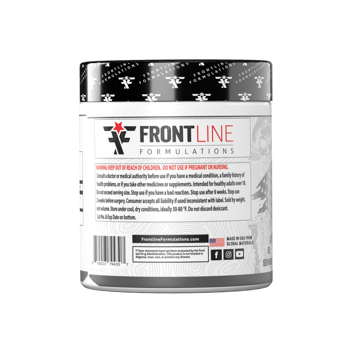 Détails de l'emballage de la créatine monohydrate 349g FRONTLINE FORMULATIONS