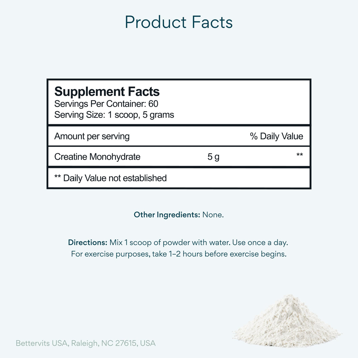 Détails de l'emballage de la créatine monohydrate Bettervits 340g