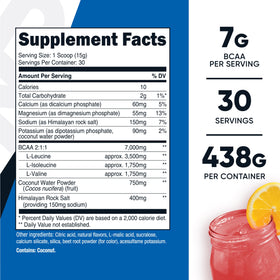 Détails de l'emballage de la poudre BCAA + Hydration Nutricost
