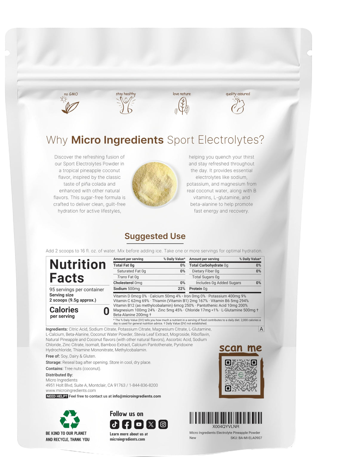 Détails de l'emballage de la poudre d'électrolytes Micro Ingredients