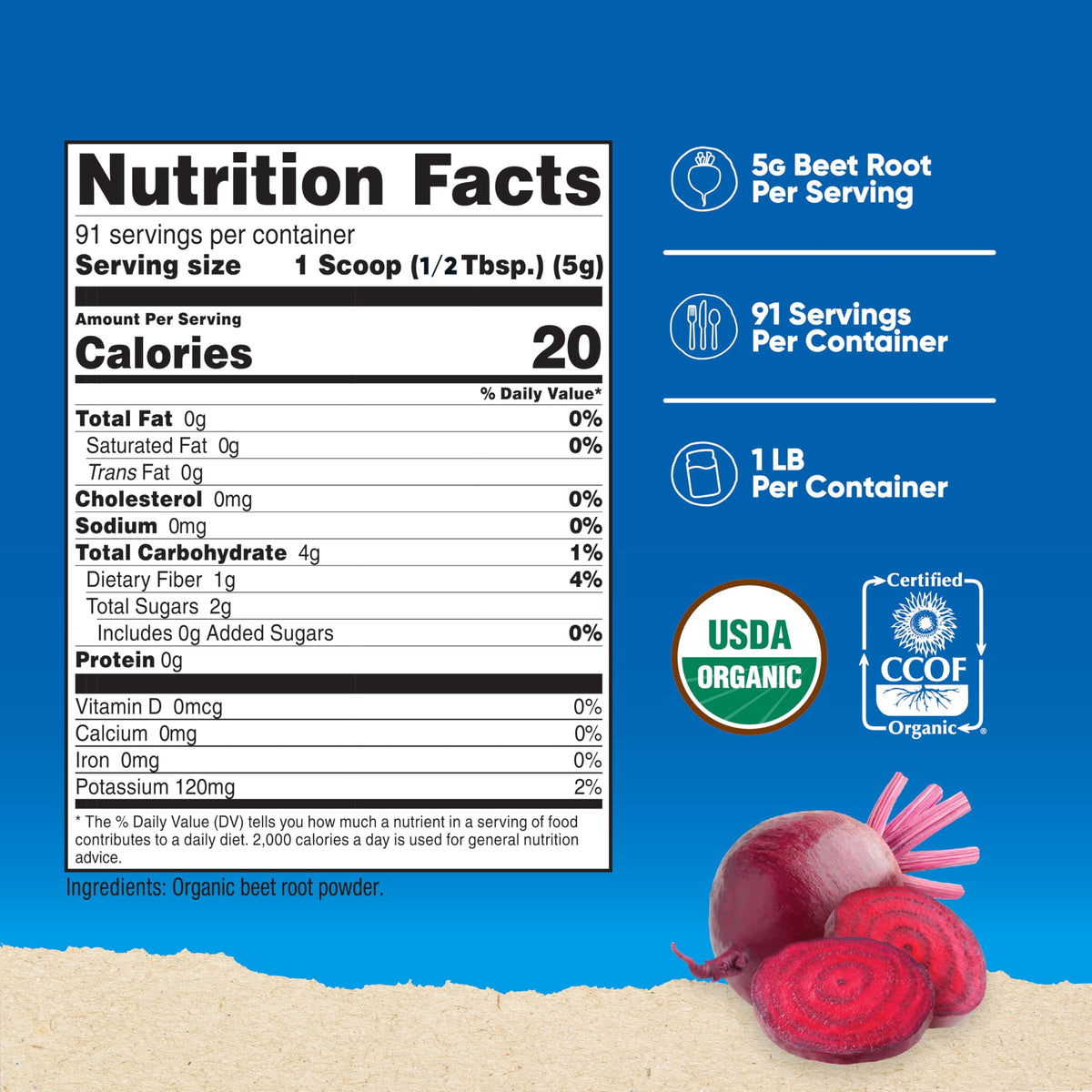Détails de l'emballage de la poudre de betterave Nutricost