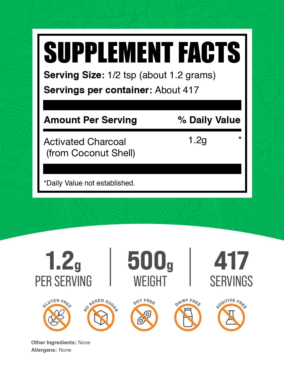 Détails de l'emballage de la Poudre de Charbon Actif BulkSupplements