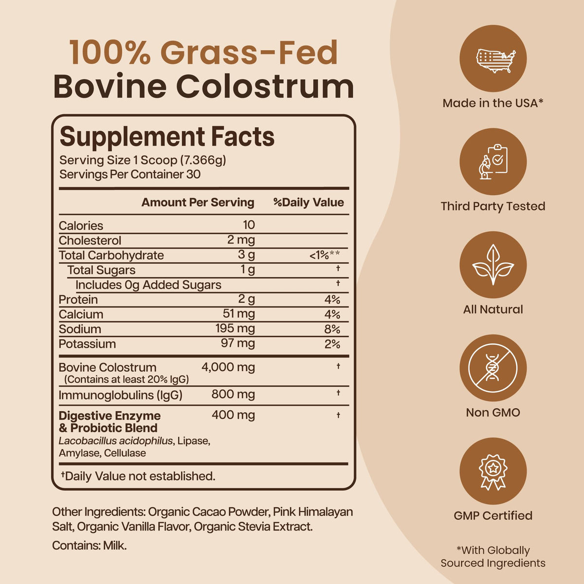 Détails de l'emballage de la poudre de colostrum Baese Nutrition