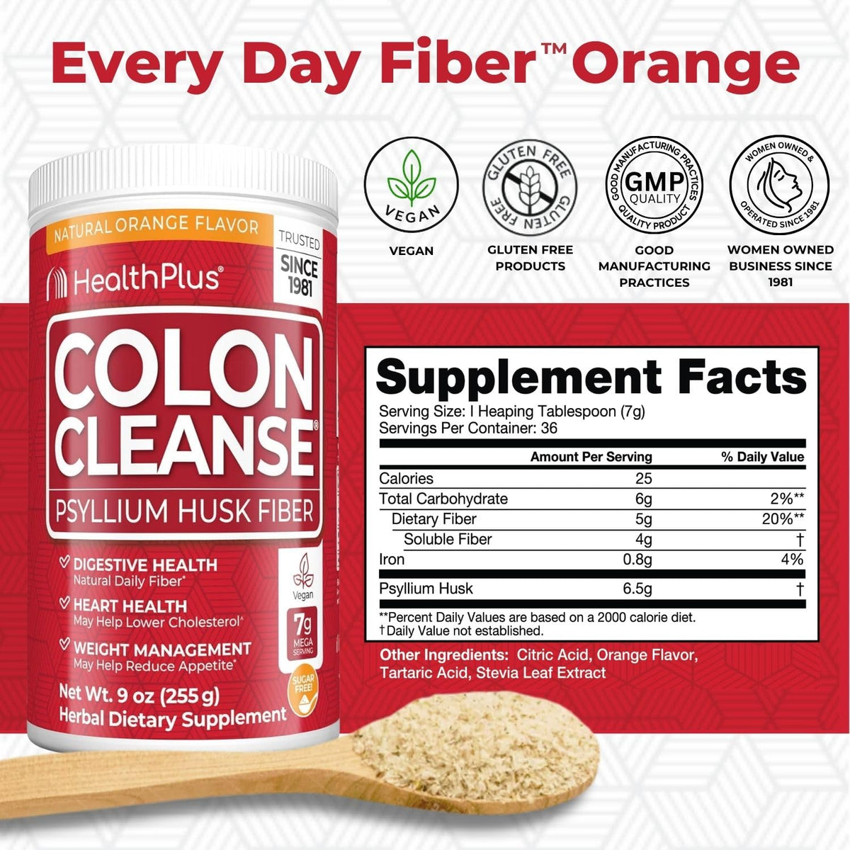 Détails de l'emballage de la poudre de fibres Colon Cleanse Health Plus