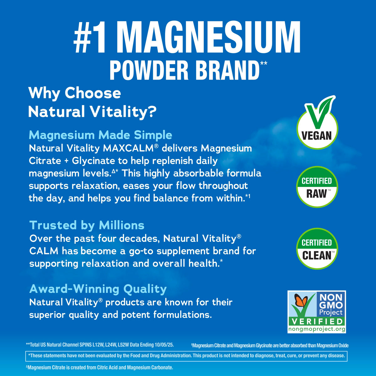 Détails de l'emballage de la poudre de magnésium Natural Vitality 290g