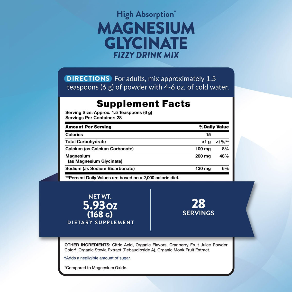 Détails de l'emballage de la poudre de magnésium Nature's Truth 200g