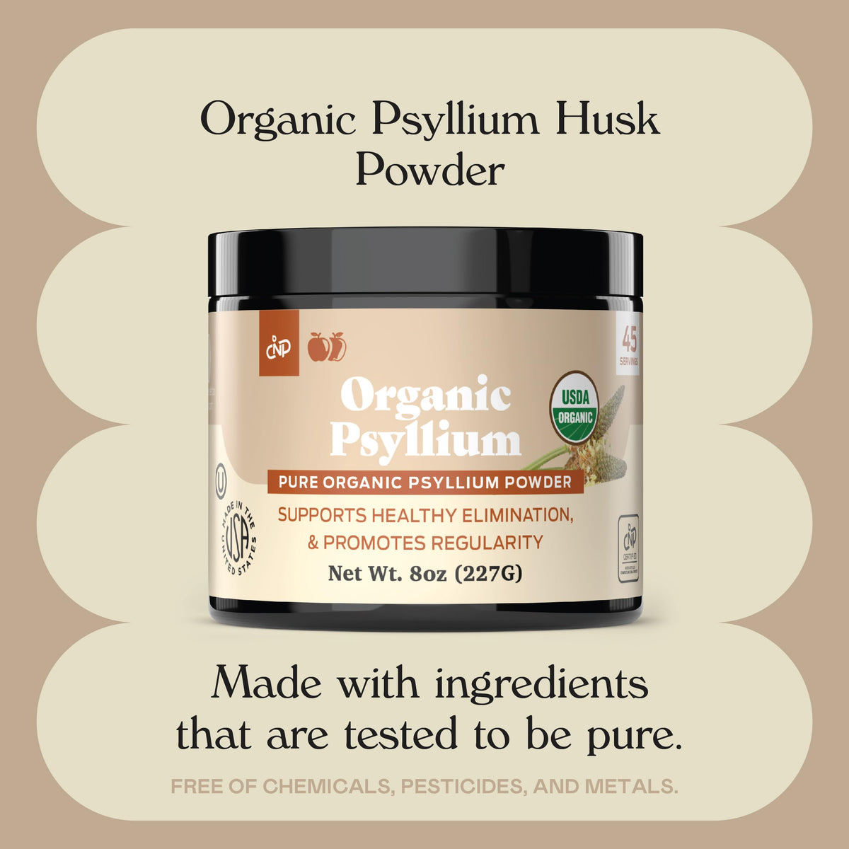 Détails de l'emballage de la poudre de psyllium bio 200g