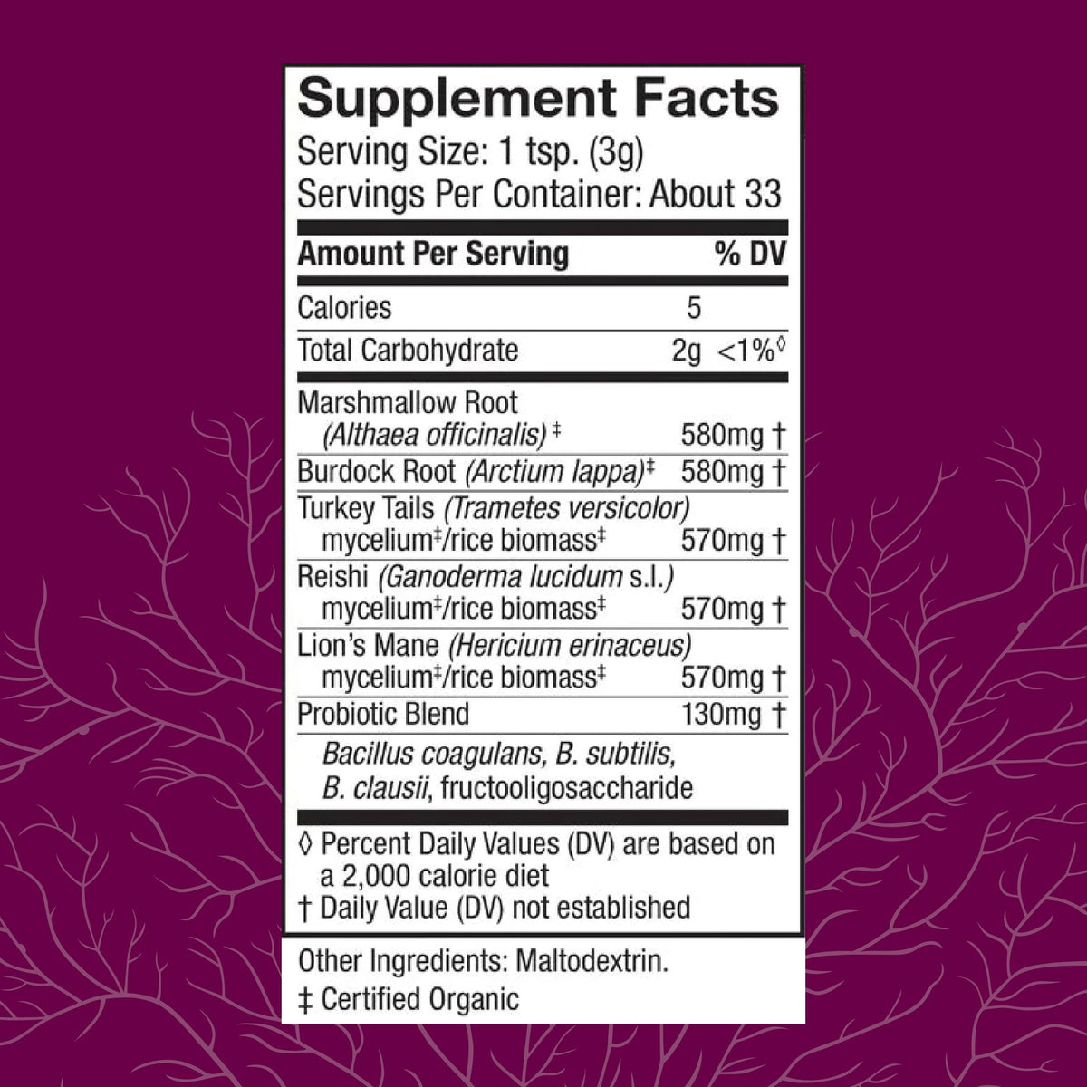 Détails de l'emballage de la poudre MycoBotanicals 150g