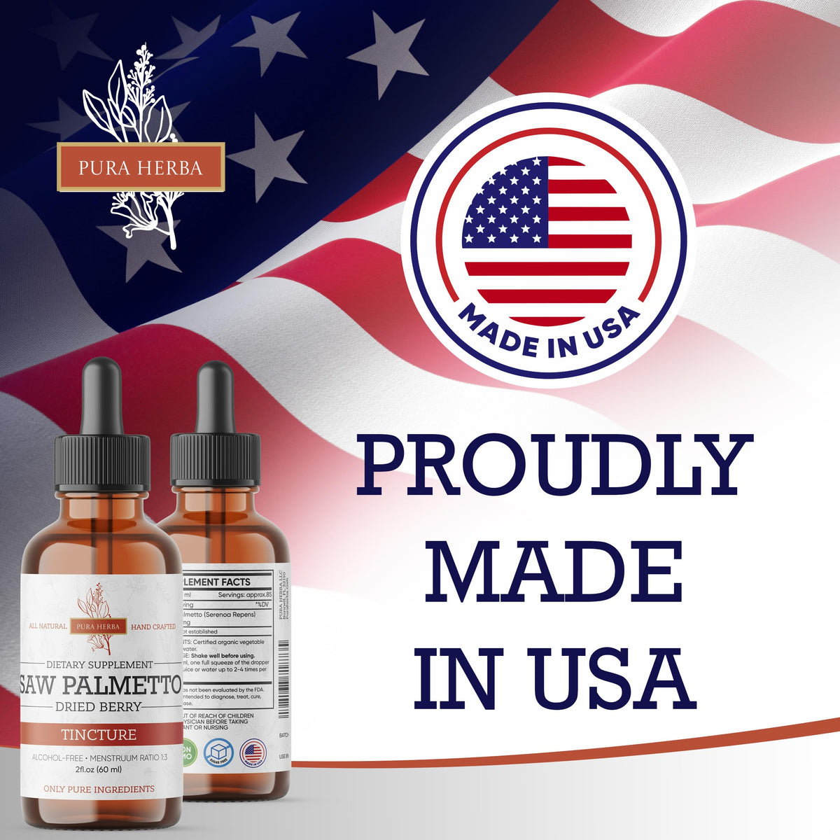 Détails de l'emballage de la Teinture de Saw Palmetto Pura Herba
