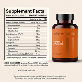 Détails de l'emballage de la Vitamine E Complète Olympian Labs