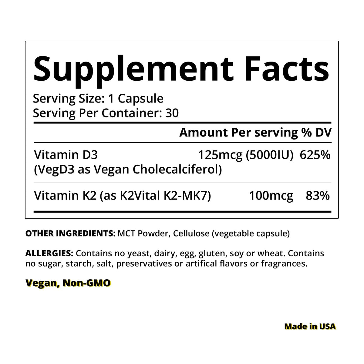 Détails de l'emballage de Magceutics D3 K2 Vegan