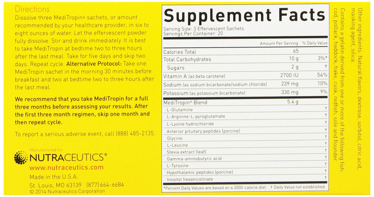 Détails de l'emballage de MediTropin Nutraceutics