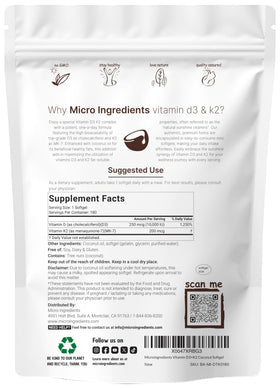 Détails de l'emballage de Micro Ingredients Vitamine D3 K2 MK-7