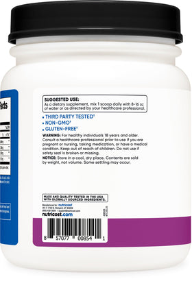 Détails de l'emballage de Poudre BCAA Nutricost Raisin