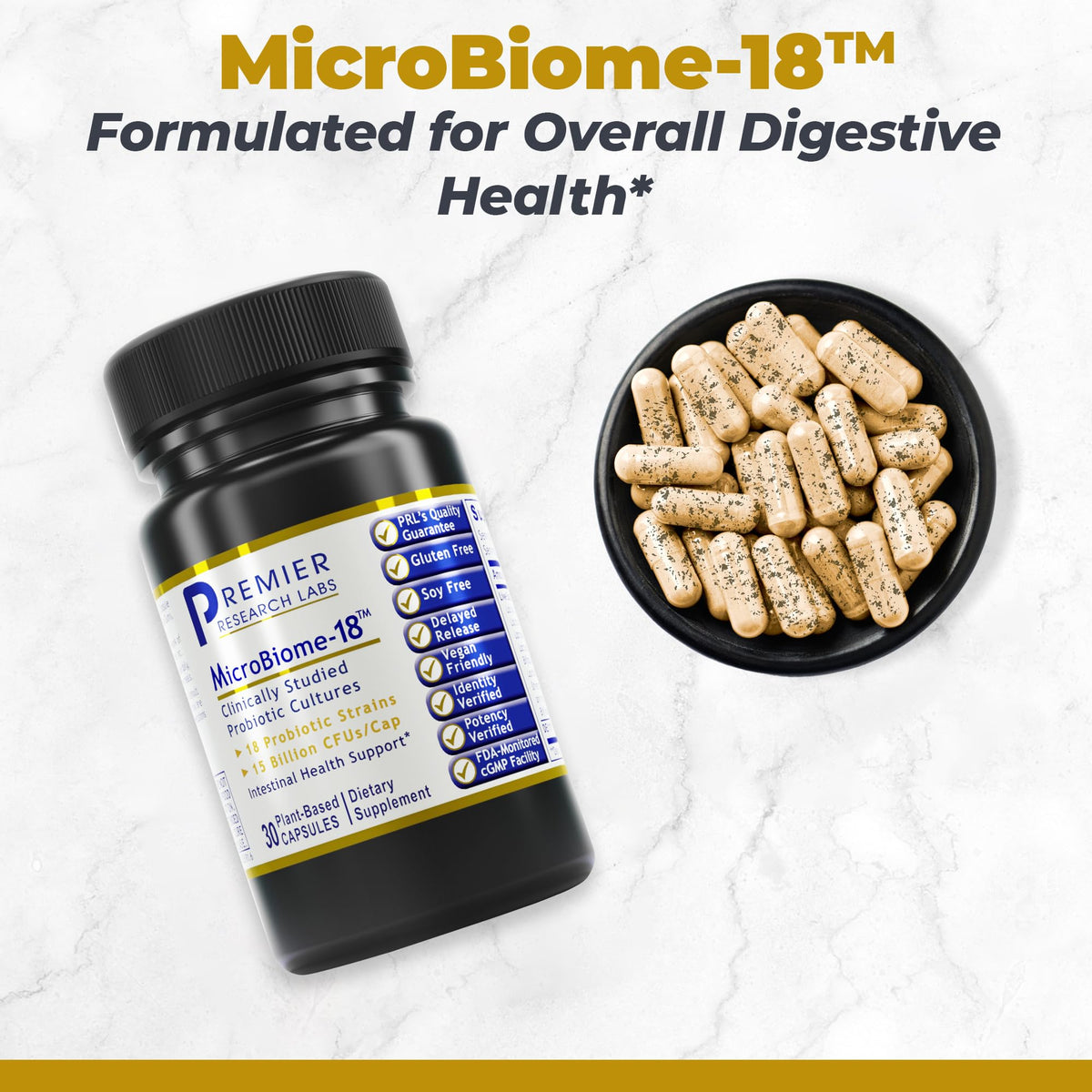 Détails de l'emballage de Premier Research Labs MicroBiome-18
