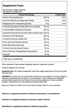 Détails de l'emballage de Swanson Chondroïtine 180 gélules