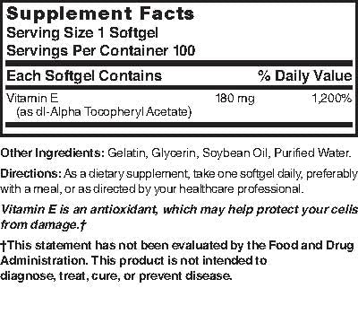 Détails de l'emballage des capsules de vitamine E Nature's Blend