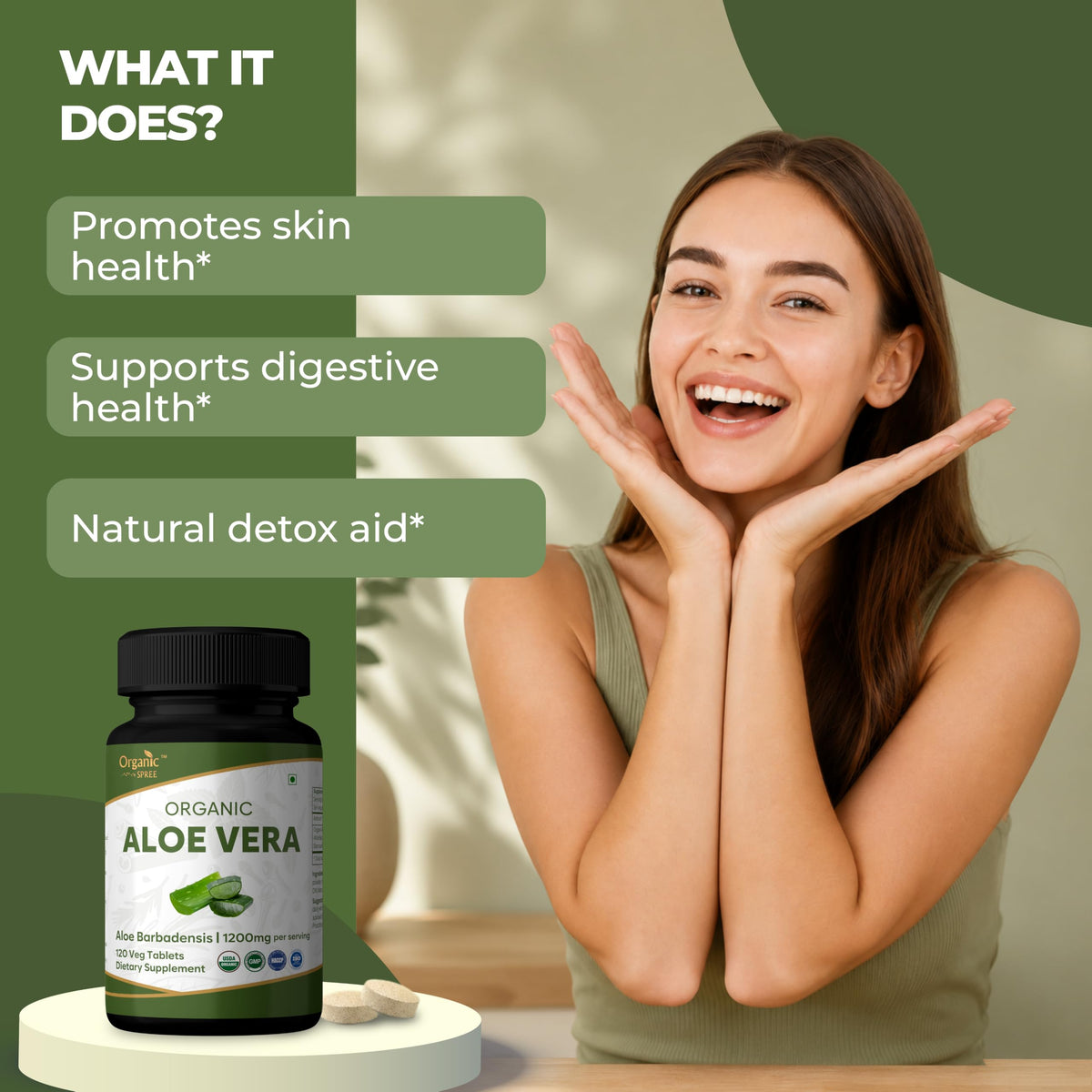 Détails de l'emballage des comprimés Aloe Vera ORGANIC SPREE