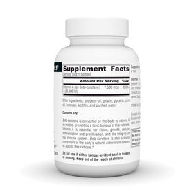 Détails de l'emballage des gélules de Beta Carotène Source Naturals