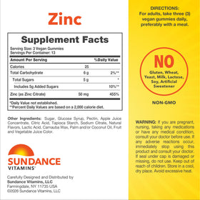 Détails de l'emballage des Gummies de Zinc Sundance