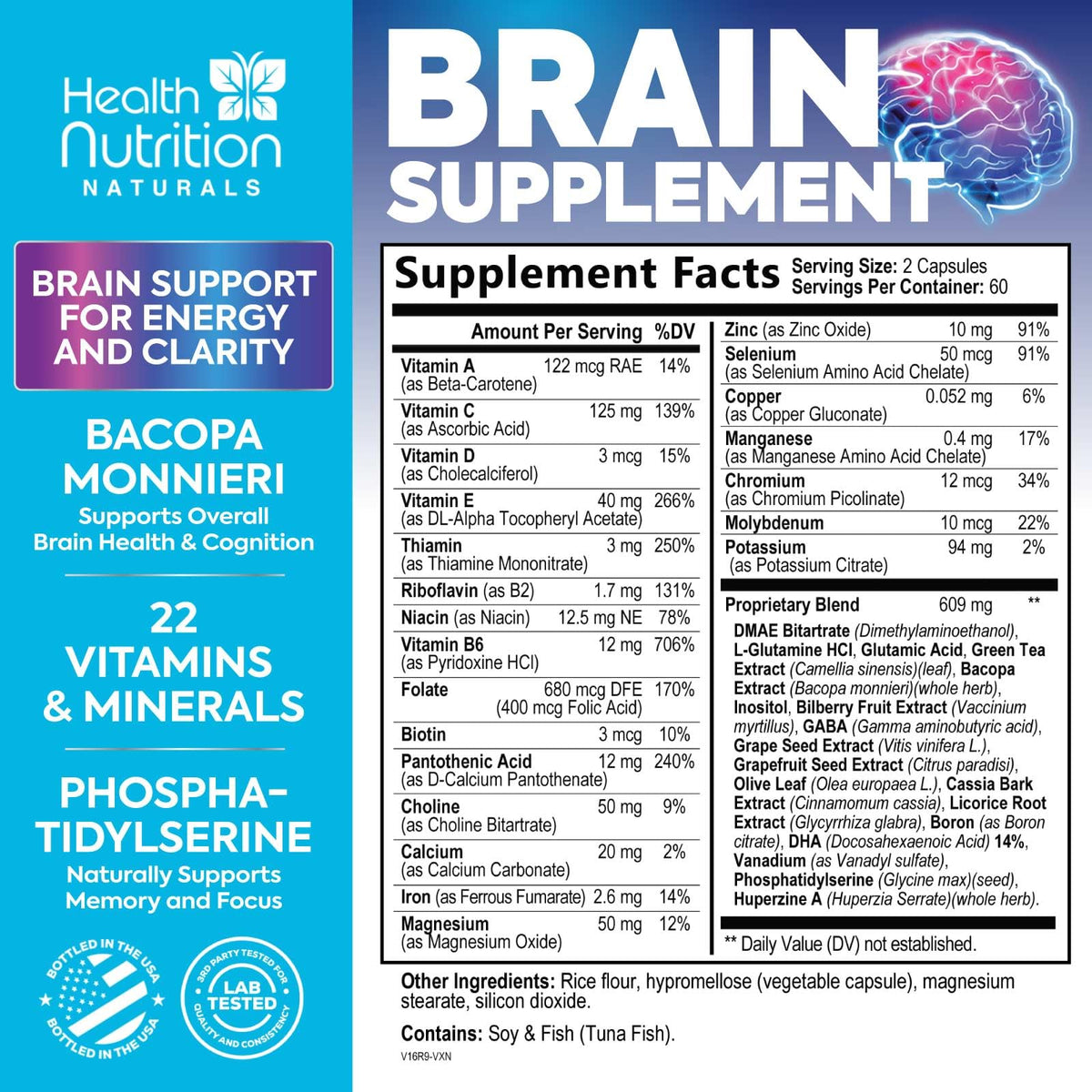Détails de l'emballage du complément mémoire Health Nutrition Naturals