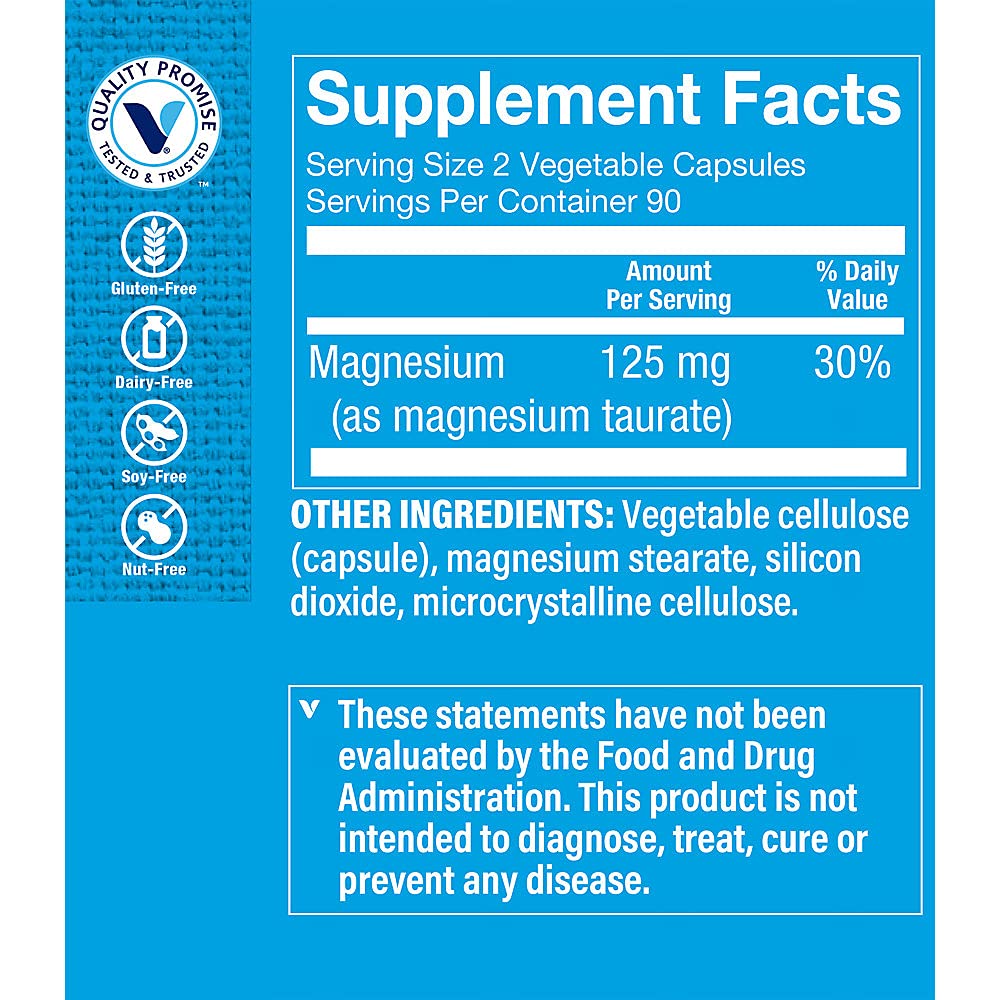 Détails de l'emballage du Magnésium Taurate The Vitamin Shoppe