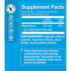 Détails de l'emballage du Magnésium Taurate The Vitamin Shoppe