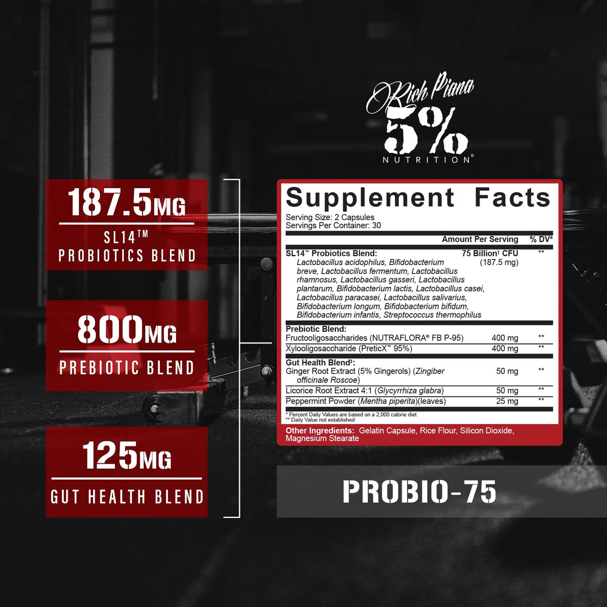Détails de l'emballage du Probio-75 de 5% Nutrition