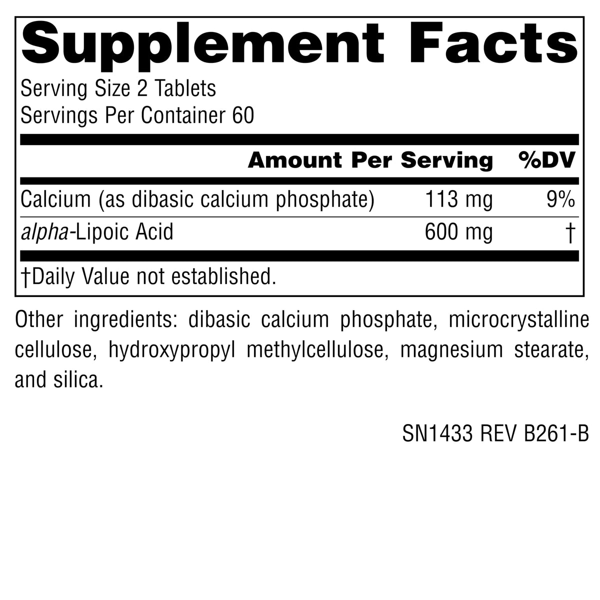Détails de l'emballage Source Naturals Acide Alpha-Lipoïque 300 mg