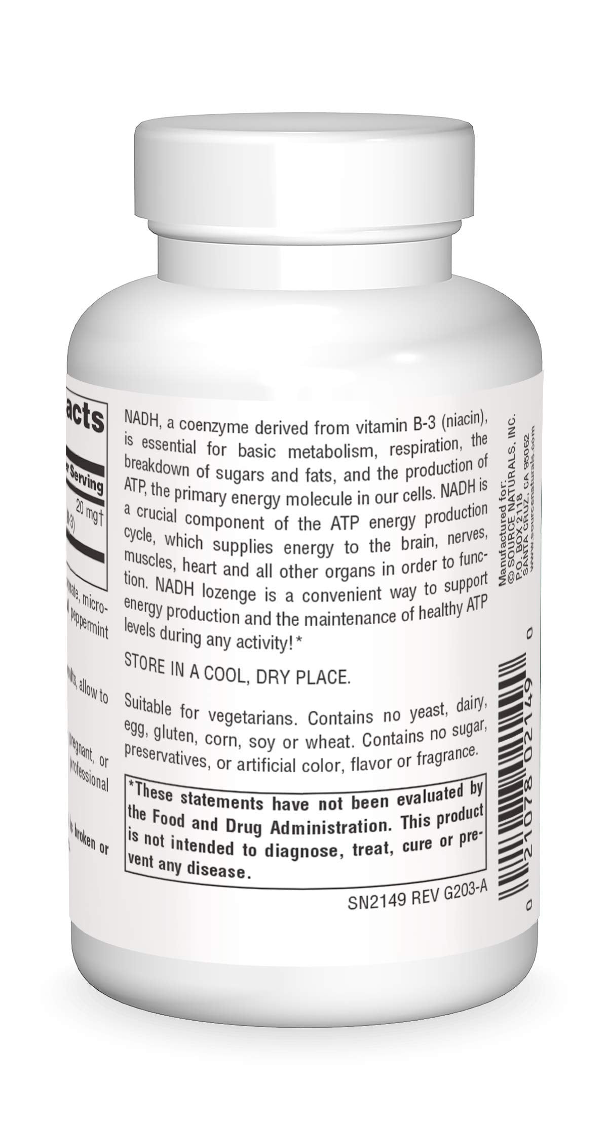 Détails de l'emballage Source Naturals NADH 20mg