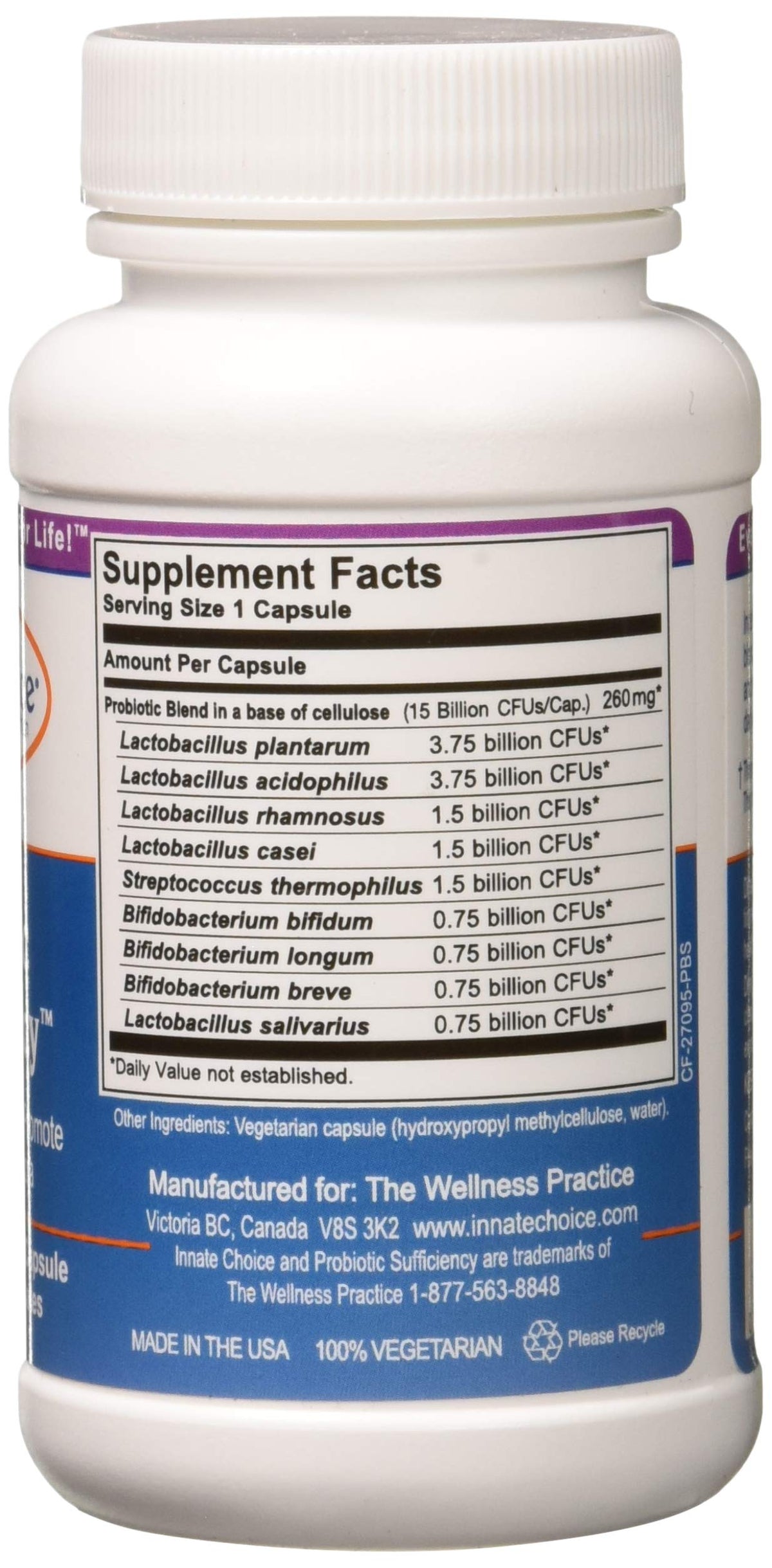 Détails de l'étiquette d'Innate Choice Probiotic Sufficiency