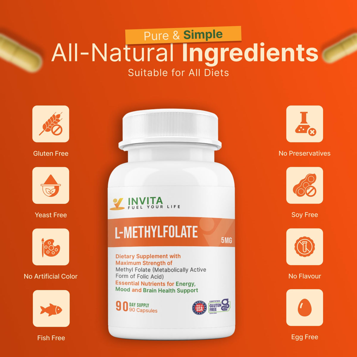 Détails de l'étiquette d'INVITA L-Méthylfolate 5mg