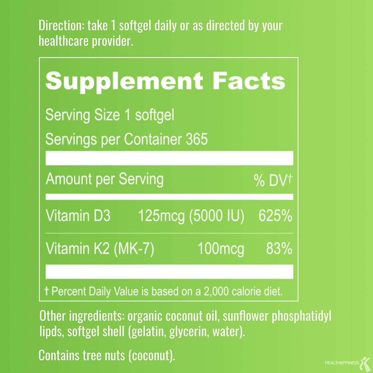 Détails de l'étiquette d'UpNourish Liposomal D3 K2 MK-7