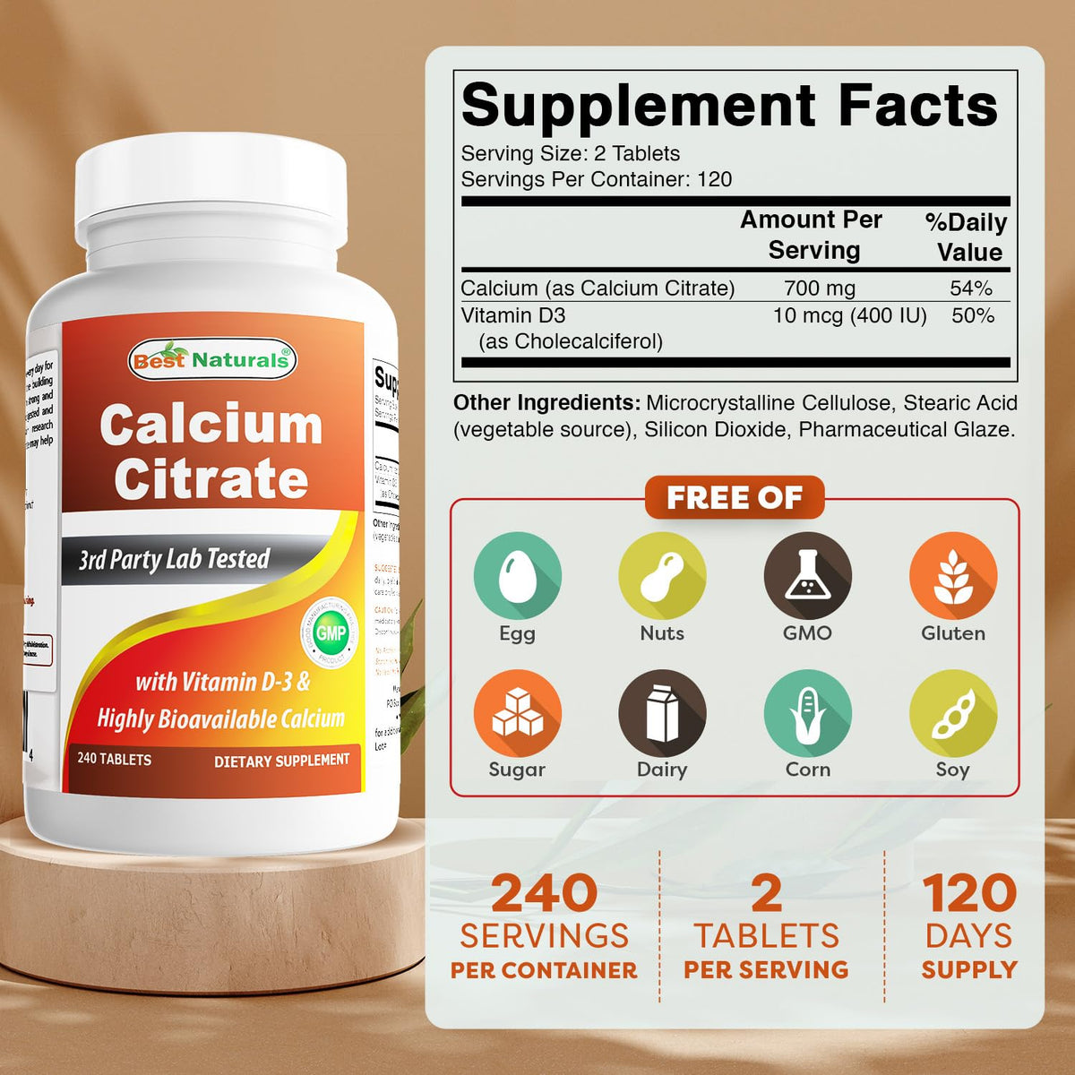 Détails de l'étiquette de Best Naturals Calcium Citrate