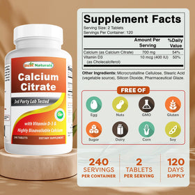Détails de l'étiquette de Best Naturals Calcium Citrate