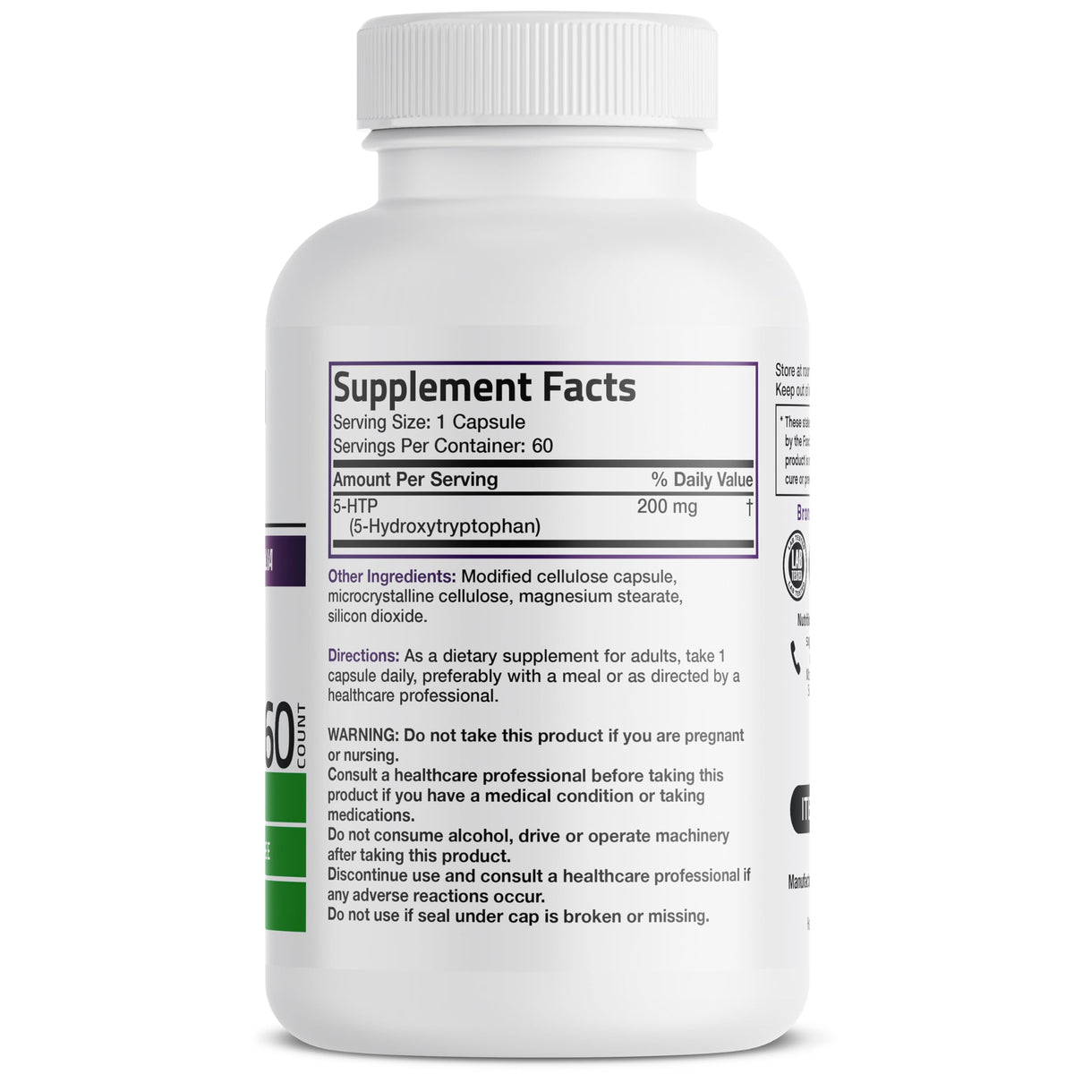 Détails de l'étiquette de Bronson 5-HTP 200mg