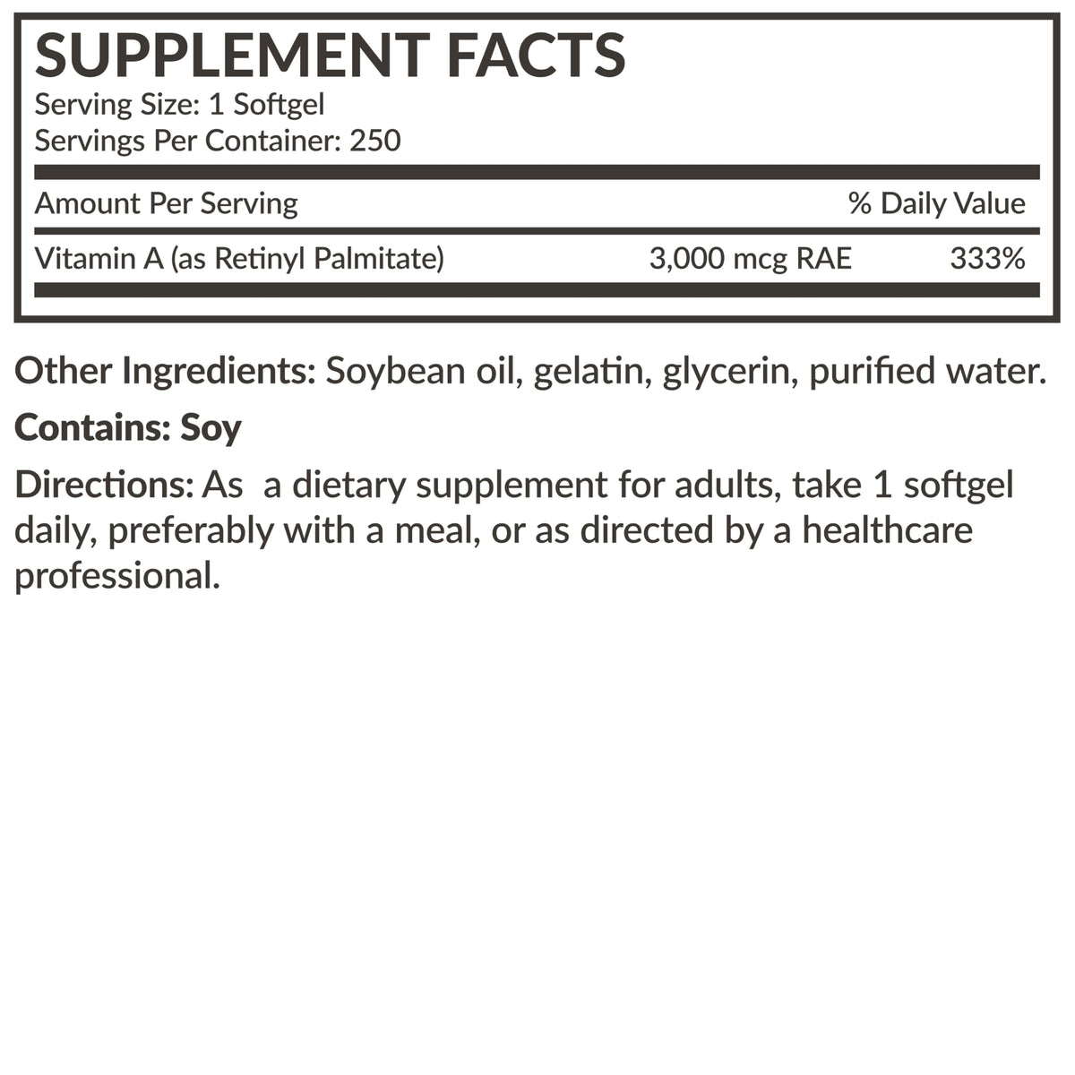 Détails de l'étiquette de Futurebiotics Vitamine A 10 000 UI