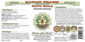 Détails de l'étiquette de Hawaii Pharm Gotu Kola extrait liquide