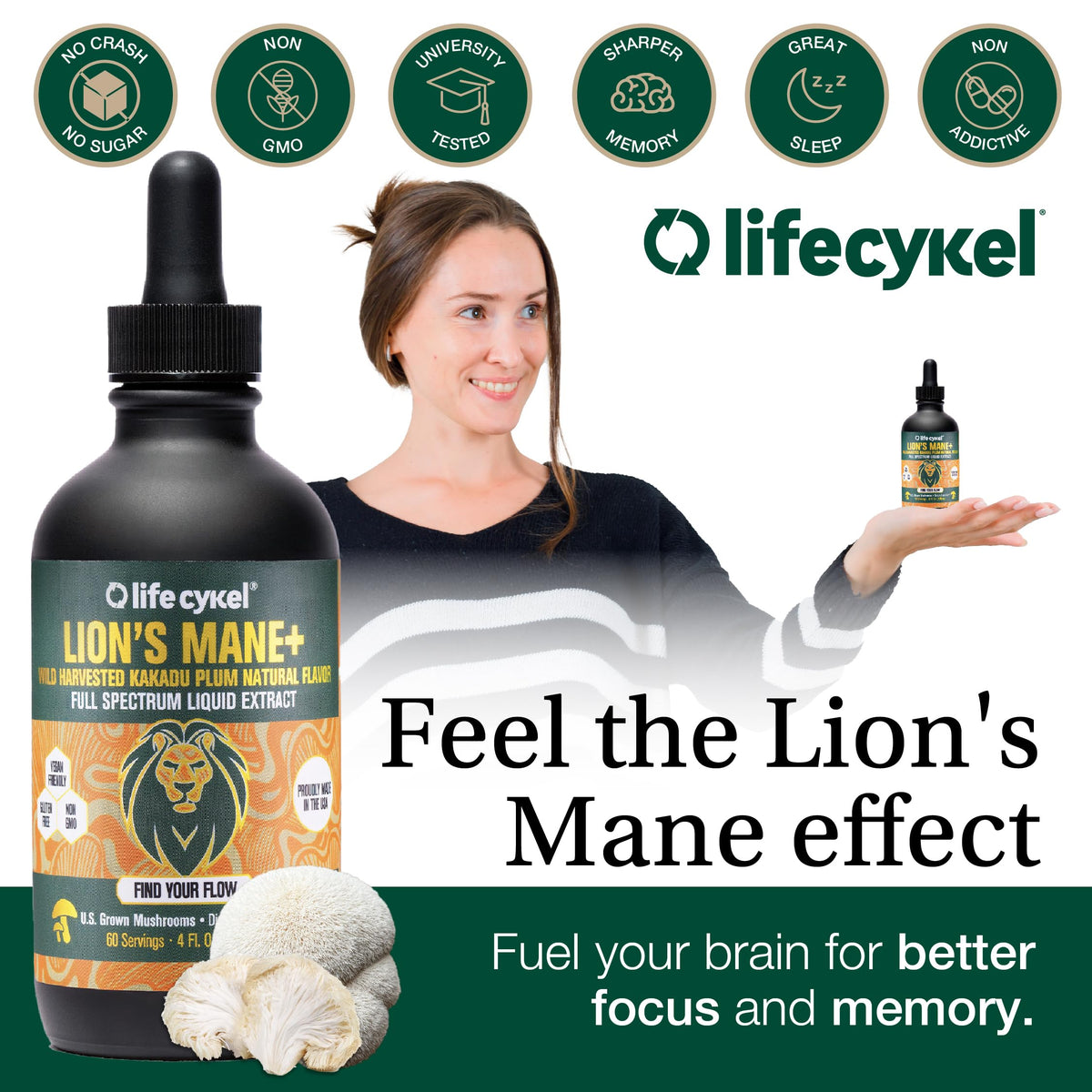 Détails de l'étiquette de l'extrait de champignon Lion's Mane