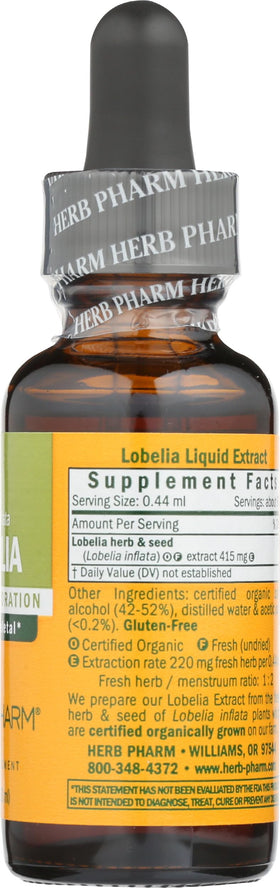 Détails de l'étiquette de l'extrait de Lobélie Herb Pharm