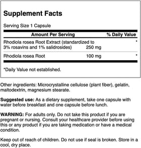 Détails de l'étiquette de l'extrait de Rhodiola Rosea Swanson