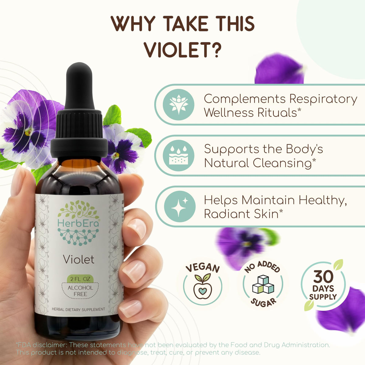 Détails de l'étiquette de l'extrait liquide violet HerbEra
