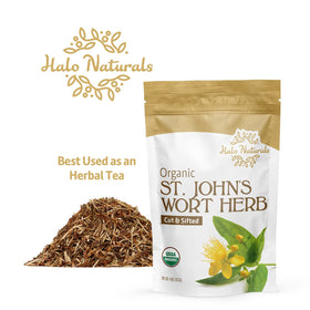 Détails de l'étiquette de l'herbe de millepertuis Halo Naturals