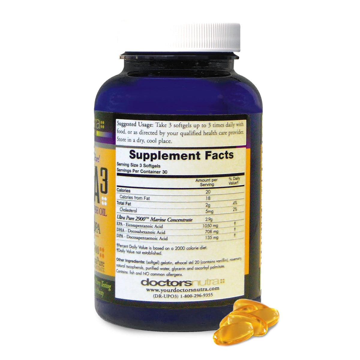 Détails de l'étiquette de l'Huile de Poisson Omega 3 DPA 2900mg