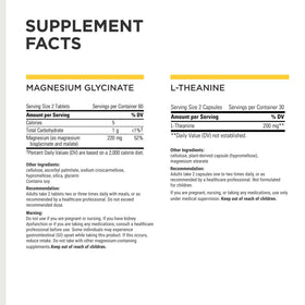 Détails de l'étiquette de L-Theanine et Magnesium Glycinate Plus